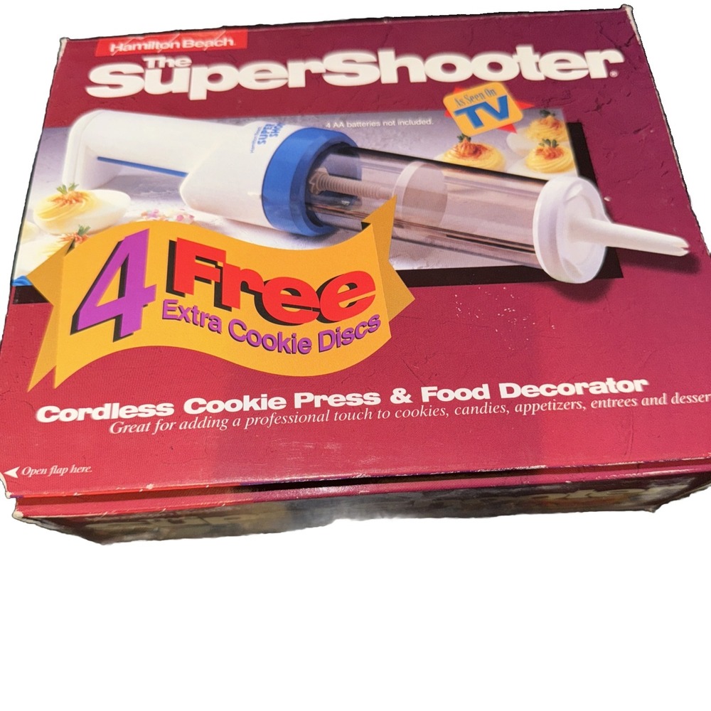 Vintage Super Shooter Cordless Cookie Press Hamilton Beach 12 Disc Working Clean